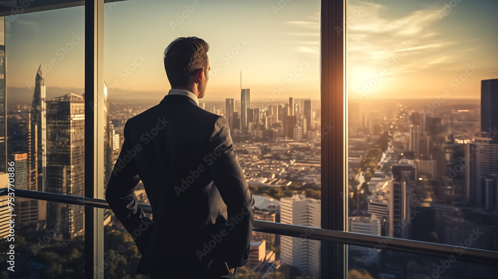 Executive looking out over the city skyline